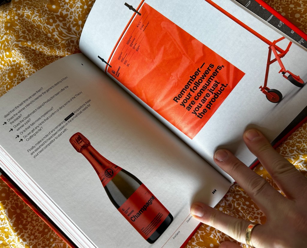 A photo of a two page spread from my copy of the Deathmatch Island core book.