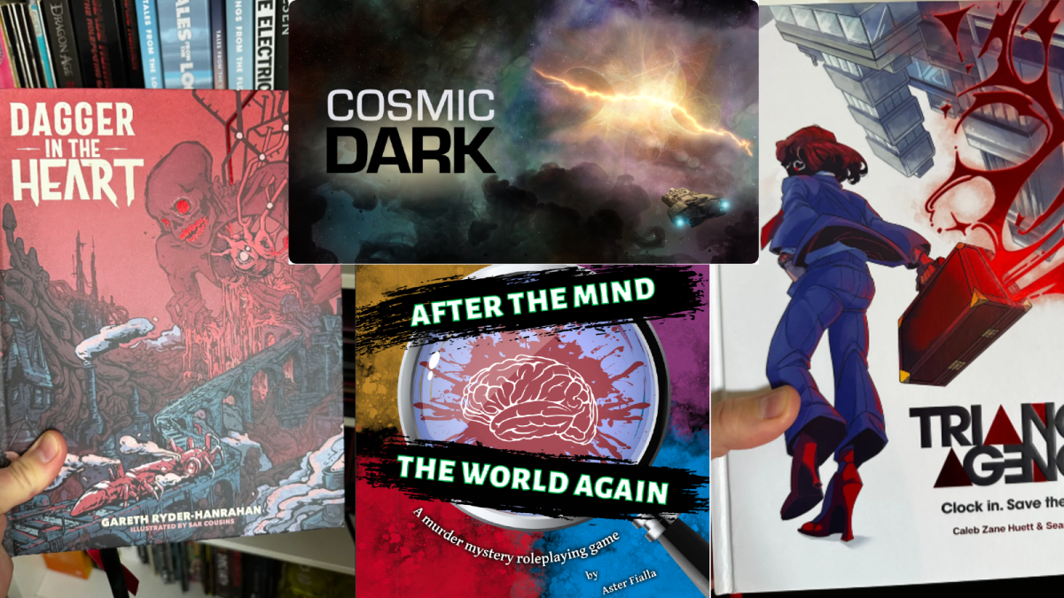 The featured images from some of my top posts this year, Triangle Agency, Dagger in the Heart, Cosmic Dark and After the Mind the World Again