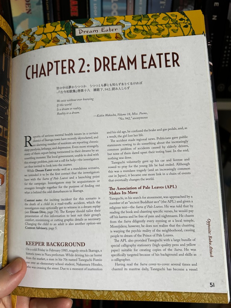 The first page of  Chapter 2: Dream Eater introduces Keeper Background and the Association of Pale Leaves.