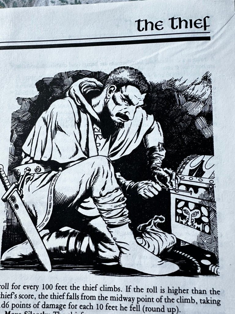 A thief in a black and white illustration from the Basic Rule Book