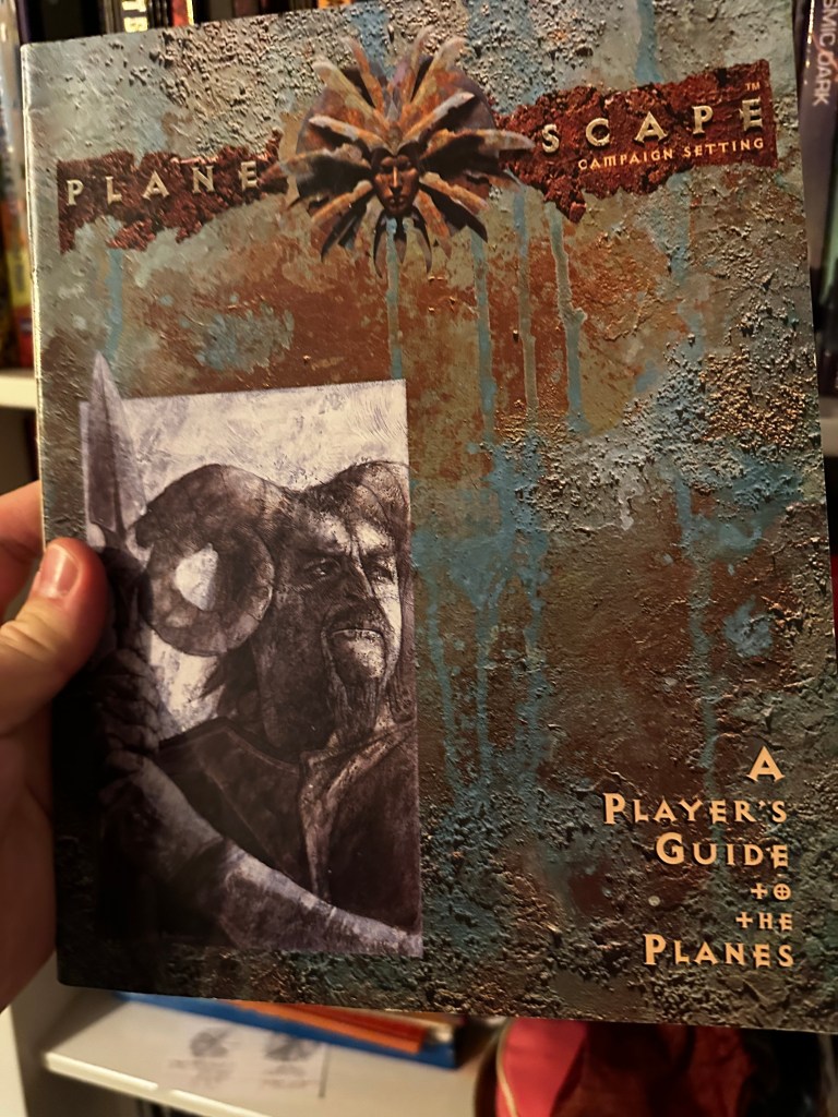 A Plater's Guide to the Planes cover - Bariaur in a little box in bottom left. The rest is copper oxidised with verdigris.