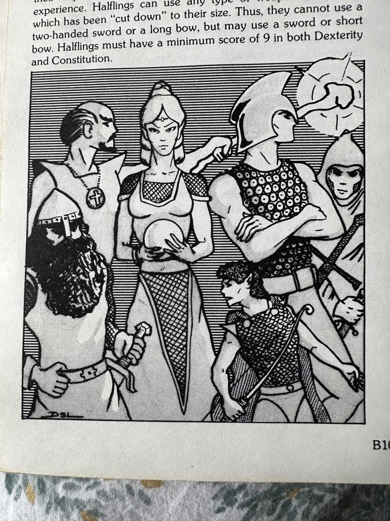 Adventurers! A black and white illustration from the rule book depicting a variety of adventurers