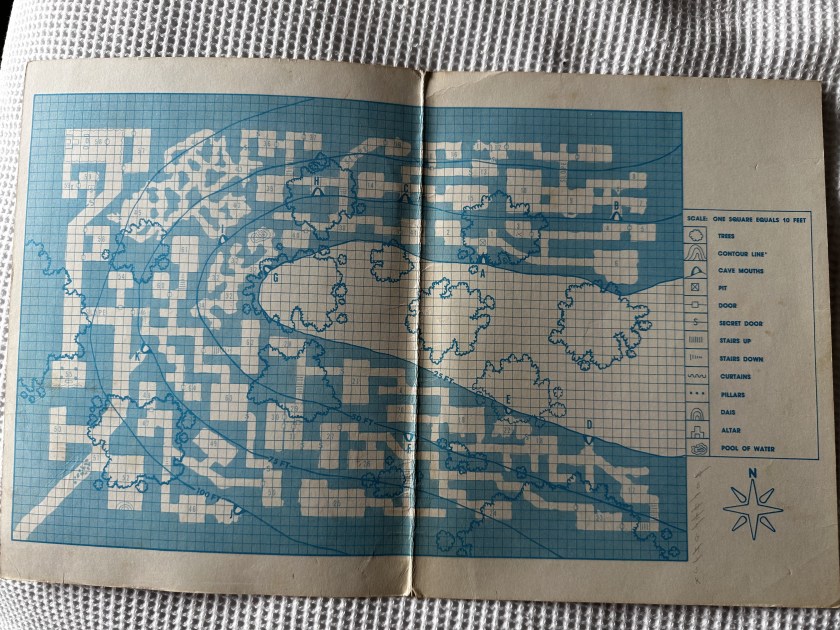 The map of the caves of chaos - a finger-shaped ravine with cave systems branching out from it.