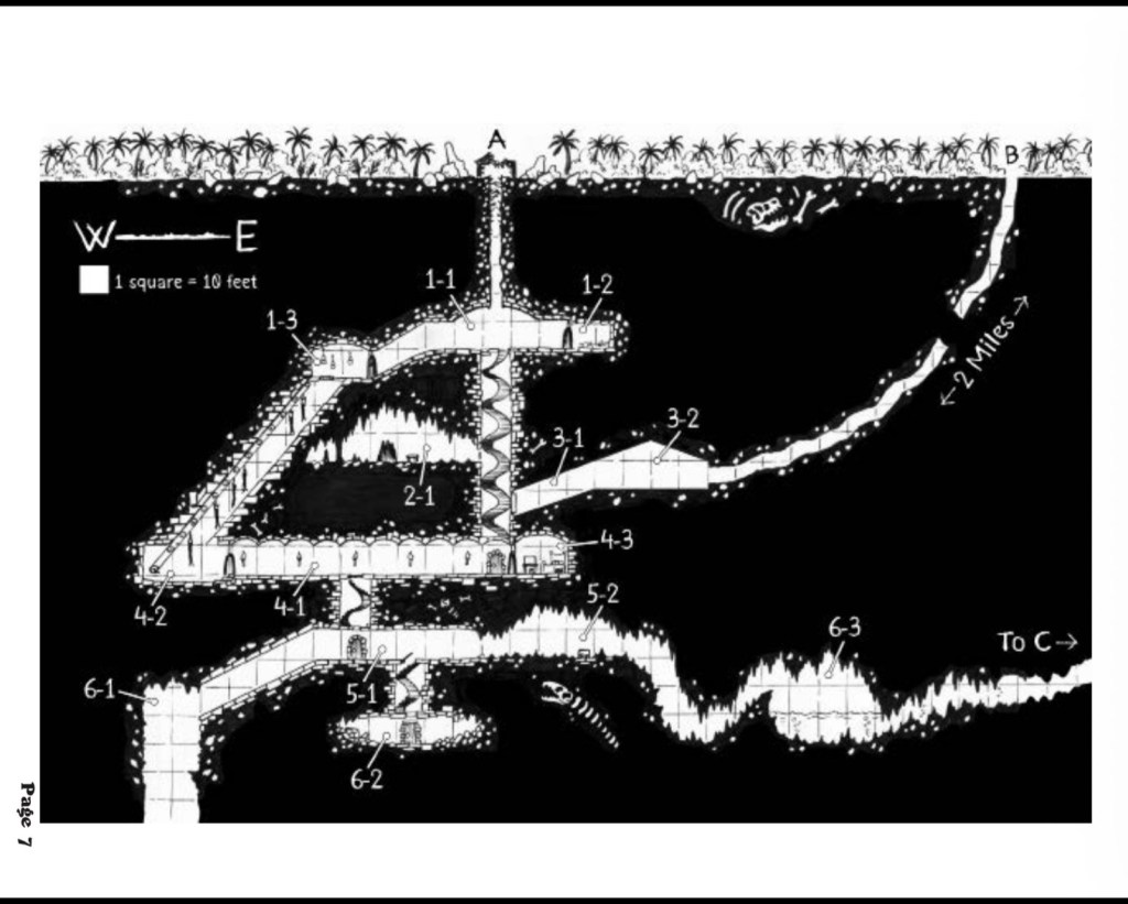 The six levels of the dungeon from Beneath the Isle of the Serpents - in cross-section. By Aaron Kreeder.