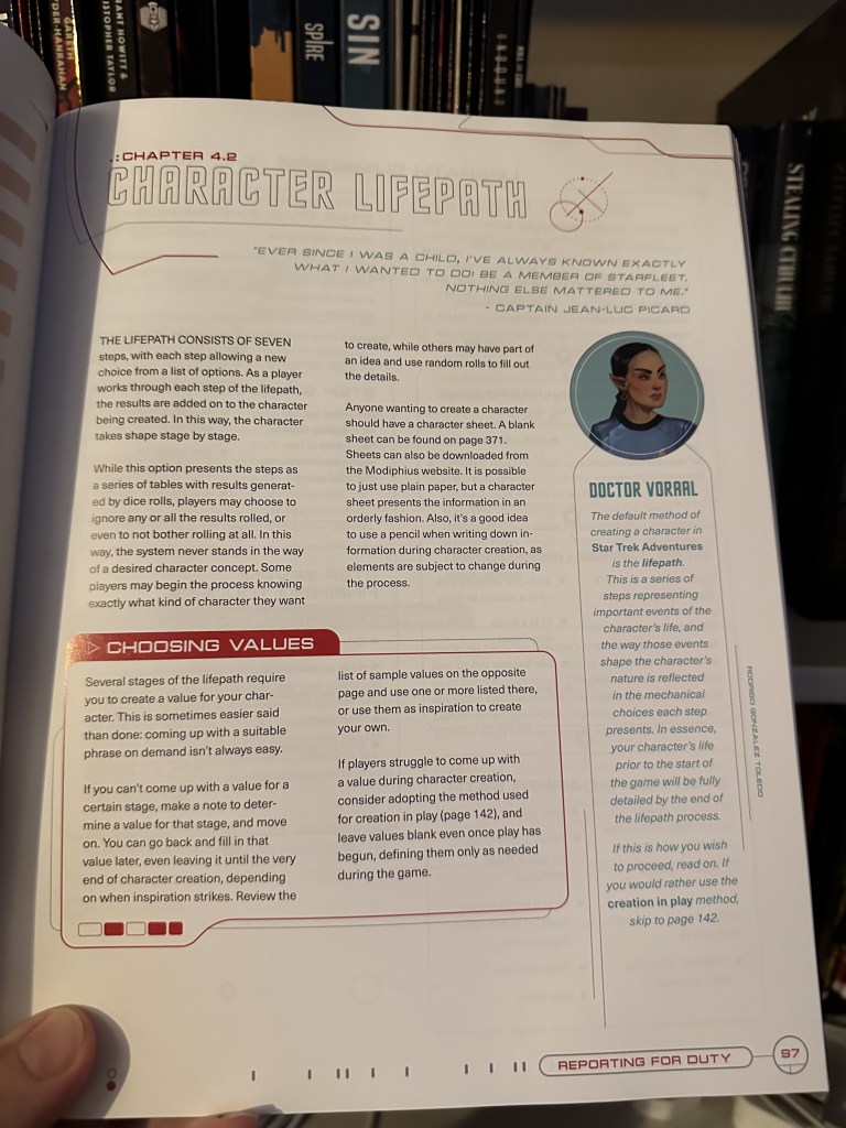 The first page of the Lifepath Character Creation  section