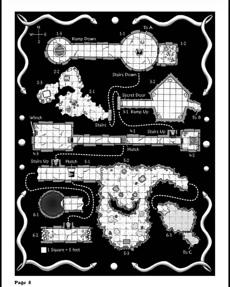 The six levels of the dungeon from Beneath the Isle of the Serpents - in plan view. By Aaron Kreeder.