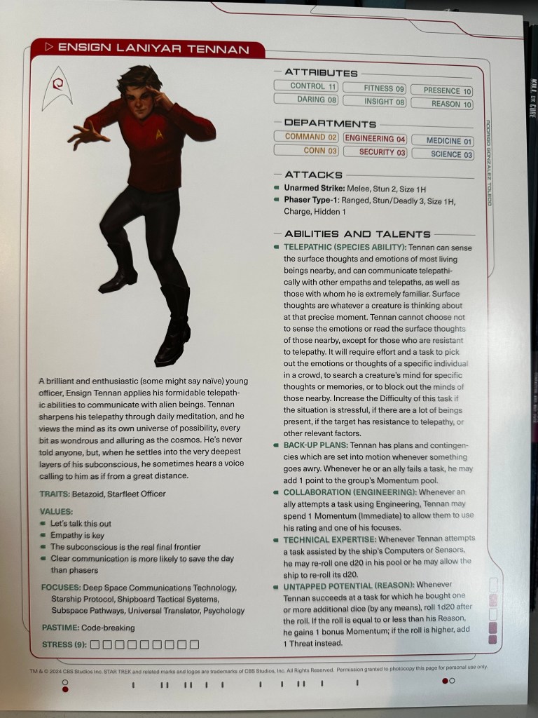 Laniyar Tennan, Betazoid technichian character sheet
