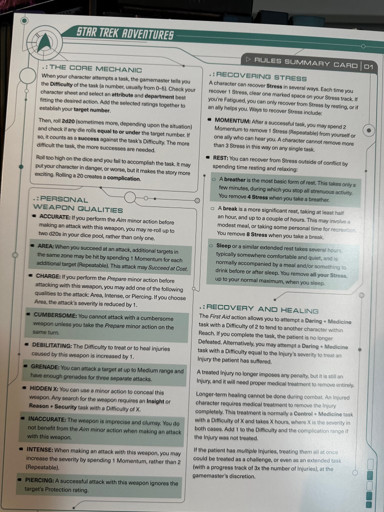 Reference Sheet - core mechanics