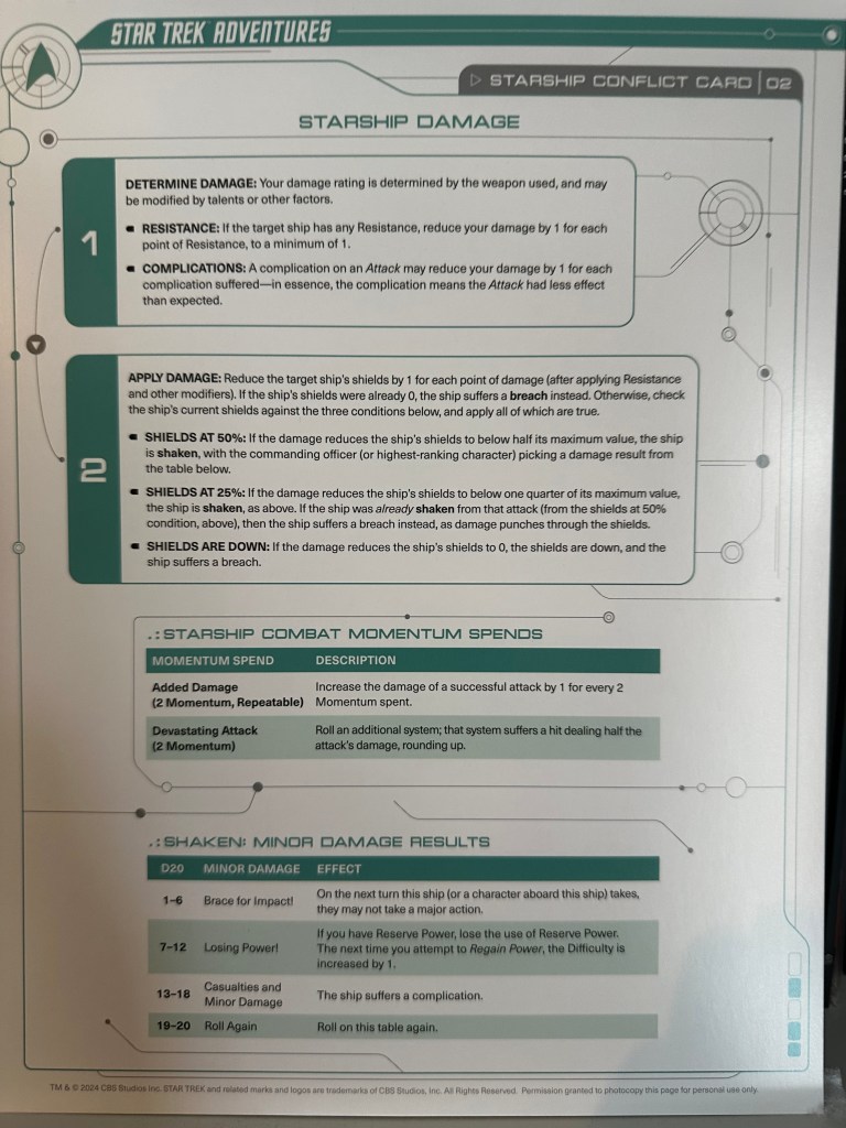 Reference Sheet - Starship Damage